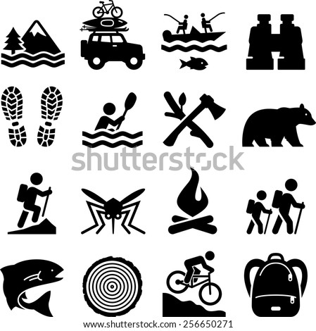 Camping, adventure and outdoors icons