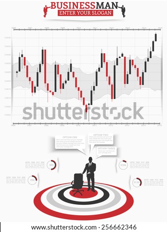 INFOGRAPHIC BUSINESSMAN BINARY OPTION TRADING RED
