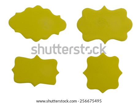 Set of yellow sign made from plasticine on white background