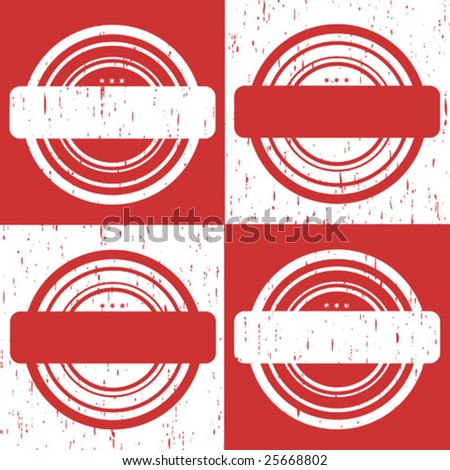 Series of empty stamp designs isolated on red and white with grunge