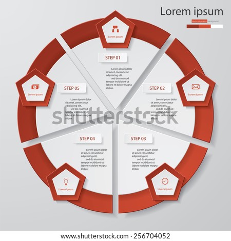 Circle clean number template/graphic or website layout. 5 steps chart for your design. Vector.