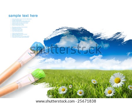 Painting summer landscape with blue sky