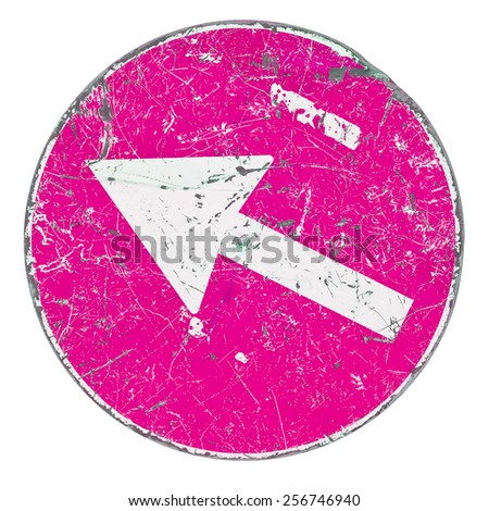 Pink Arrow drawn on a road sign 