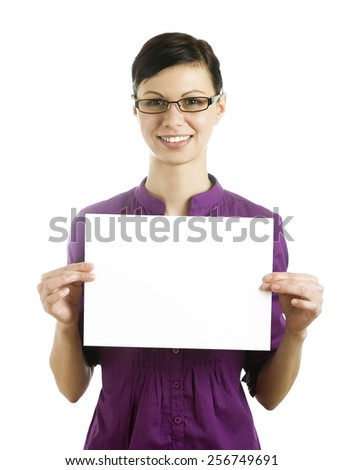 Businesswomen holding blank page