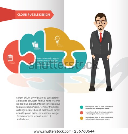 Cloud puzzle and businessman info graphic design,clean vector