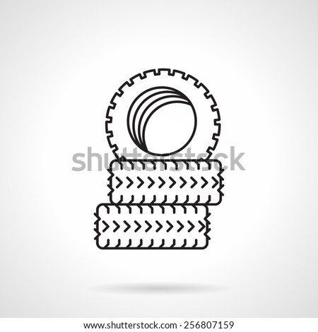 Black flat line vector icon for set of tires for auto service or some sport on white background.