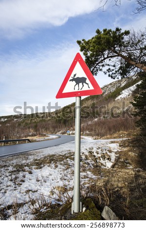 Norwegian elk warning road sign