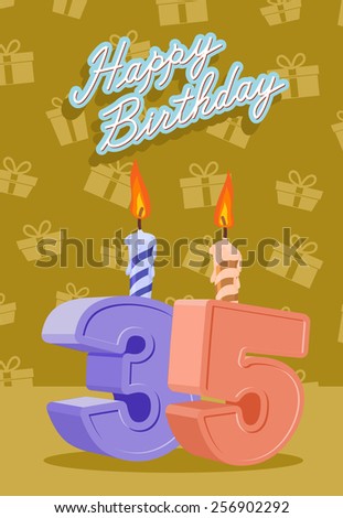 Happy birthday card with 35 th anniversary. Vector illustration