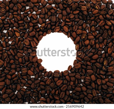 Coffee Beans texture isolated on white background with copy space for text center