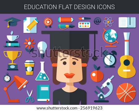 Set of modern vector education flat design icons