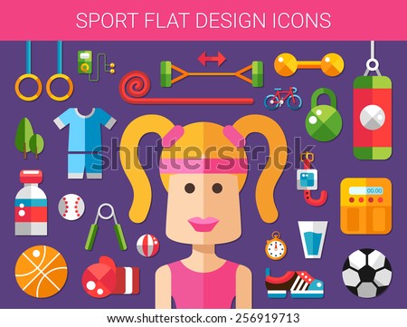 Set of modern flat design sport, fitness and healthy lifestyle vector icons