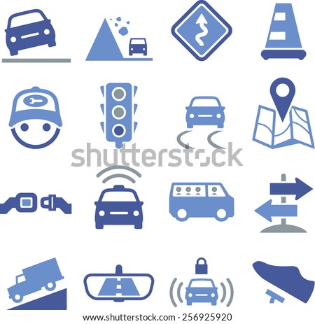 Road, automobile and vehicle icons