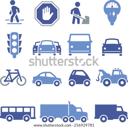 Traffic, cars and trucks icons