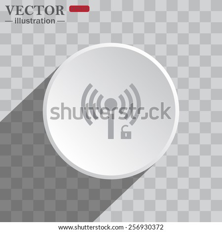 White circle on a gray background with shadow. icon,   Wireless network access is open, unlocked , vector illustration, EPS 10