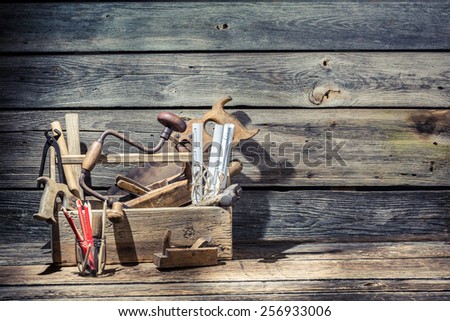 Old carpenter tools Royalty-Free Stock Photo #256933006