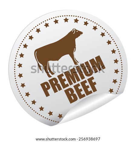 Brown Premium Beef Sticker, Icon or Label Isolated on White Background 