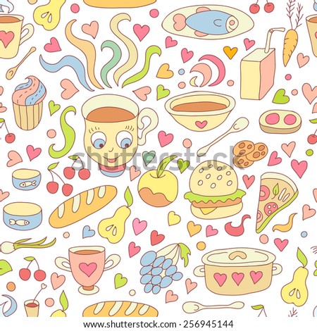 Food doodle seamless pattern EPS8.
