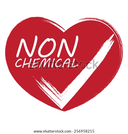 red heart shape non chemical sticker, badge, icon, stamp, label, banner, sign isolated on white