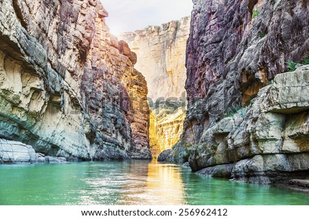 Santa Elena Canyon and Rio Grande river at Big Bend National Park Royalty-Free Stock Photo #256962412