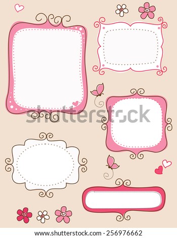 Collection of nice cute doodle frames on white background. specially for spring scrap booking