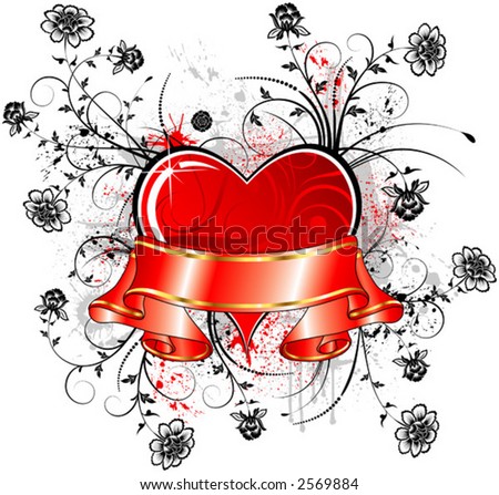 Valentine's abstract frame with ribbon and blots, elements for design, vector illustration