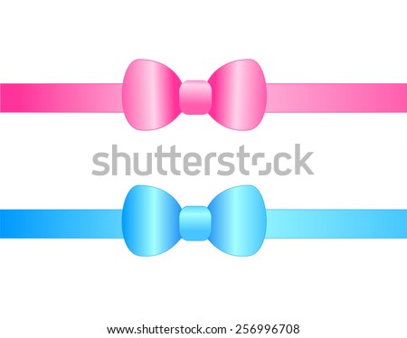 Blue and pink satin ribbon bows isolated on white background clipart
