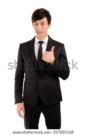 Asian Businessman thumbs up isolated on white