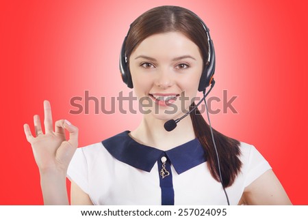 Portrait of happy smiling cheerful young support phone operator