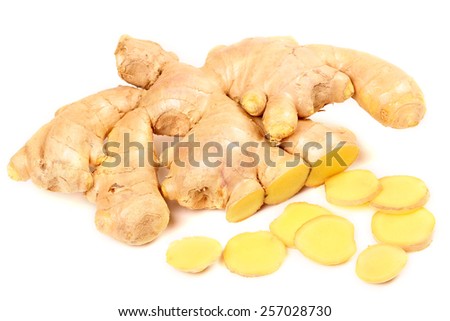 fresh ginger on white background 
