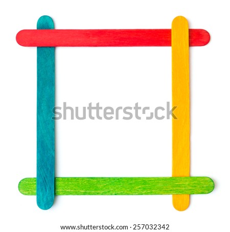 Popsicle sticks arranged in a frame formation isolated on white