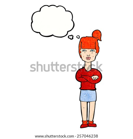 cartoon annoyed woman with thought bubble