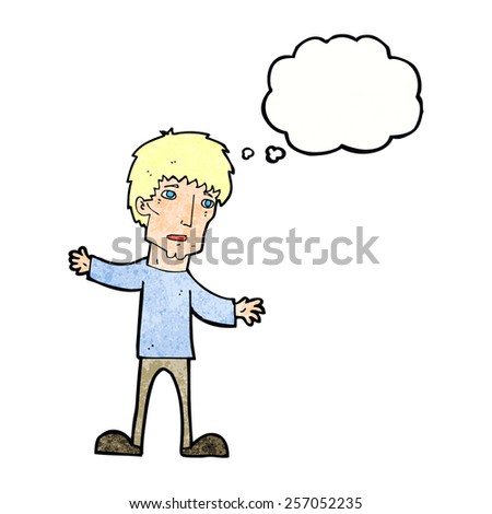 cartoon worried man with thought bubble