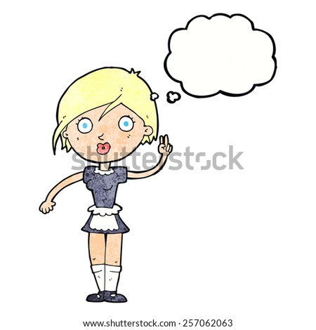 cartoon waitress making hand gesture with thought bubble