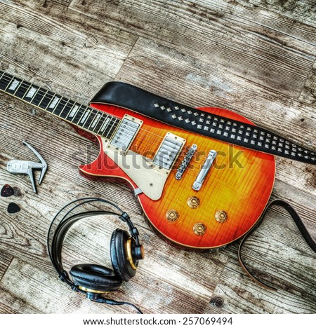 guitar and headphones in hdr tone mapping effect