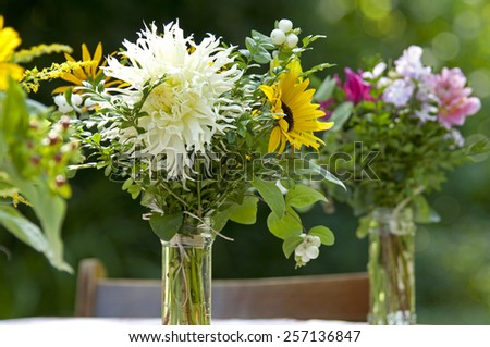 summer garden bouquet in bucket
