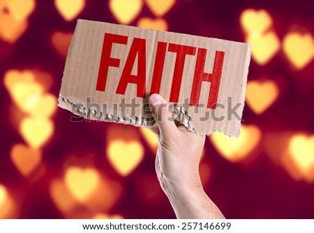 Faith card with heart bokeh background