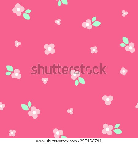 Pink simple seamless pattern with flowers and leaves.