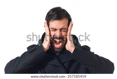 frustrated man over white background