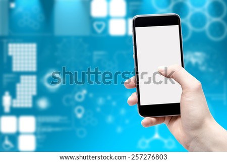 Phone in hand and blurred background in medical issues