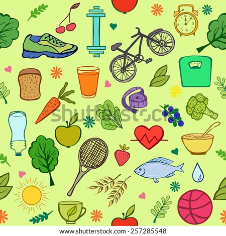 Healthy lifestyle seamless pattern