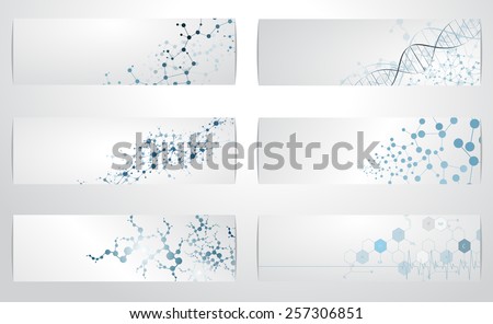 Set of digital backgrounds for dna molecule structure vector illustration. Royalty-Free Stock Photo #257306851