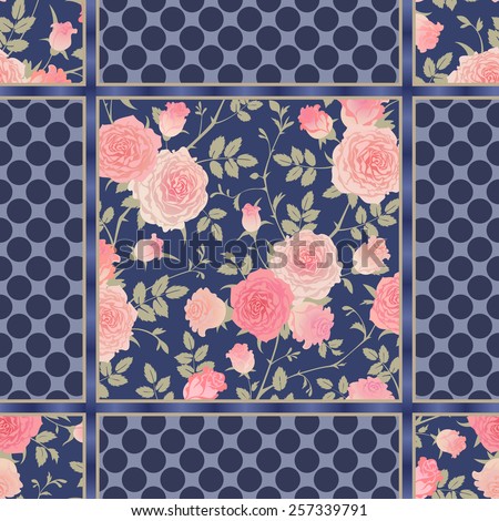 Seamless floral background. Vector pattern with roses. Shabby chic style ornament. 