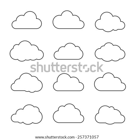 Vector illustration of clouds collection. Thin lines icons.