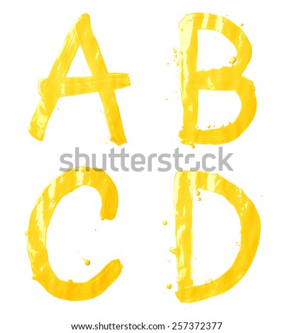 A, B, C, D letter character set of a hand drawn with the oil paint brush strokes, isolated over the white background