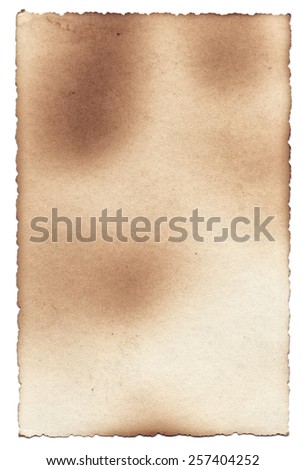 Old photo paper texture with stains, scratches and burned edges isolated