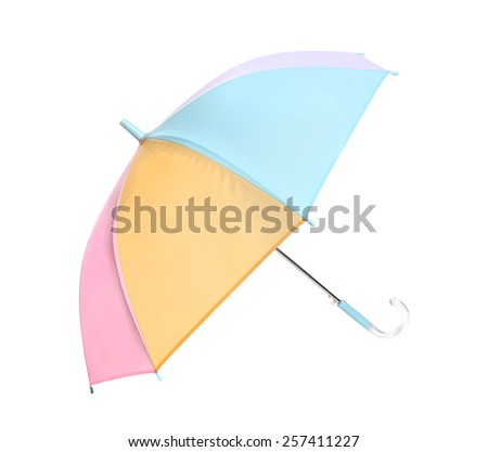 Multicolored umbrella children's fashion, female on a white background, isolated. Protection from the rain, bad weather, the sun; high resolution