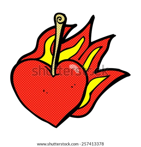 retro comic book style cartoon flaming heart cherry