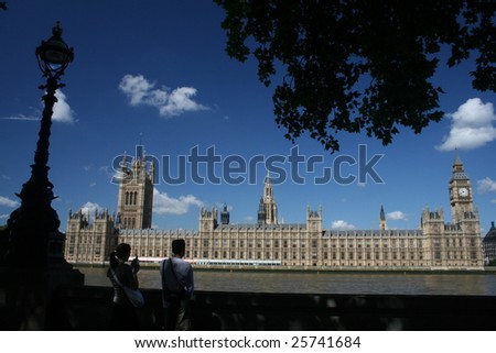 Houses of Parliament viewed from across the River Thames, London