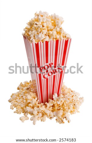 popcorn in container shot from the side with clipping path over white Royalty-Free Stock Photo #2574183