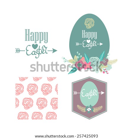 Happy Easter card with floral elements. vector Eps10 illustration. shabby style.